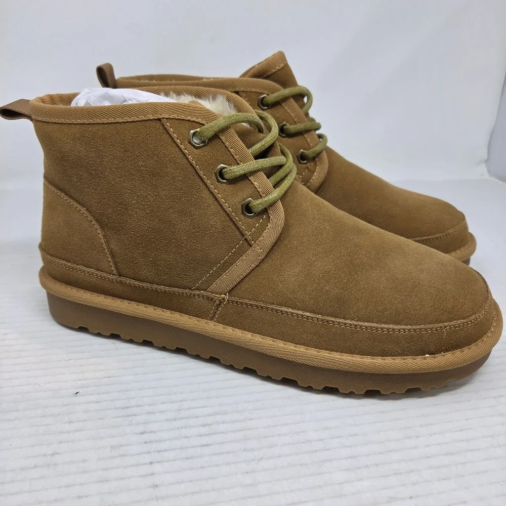 Bruno Marc Chukka Boots 10 Mens Tan Faux Fur Lined Suede Lace Up Casual Winter